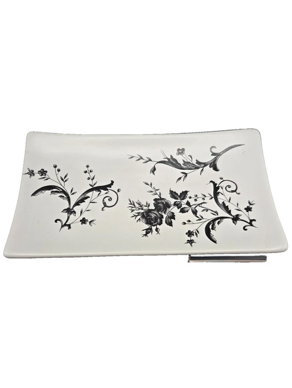 Black and White Floral Ceramic Tray Arabesque Vine Vanity Soap Jewelry Dish